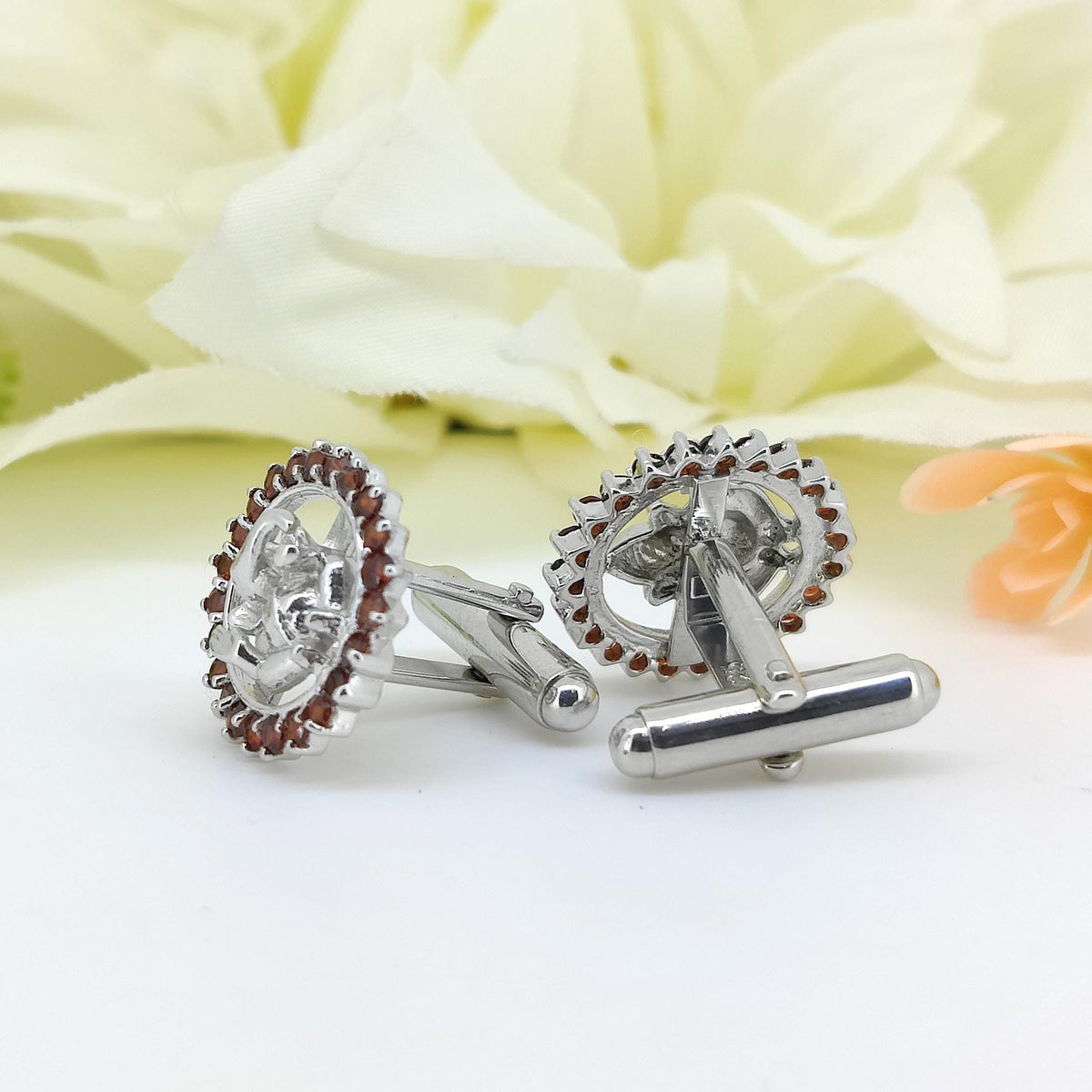 Garnet Ganesha Cufflinks, Sterling Silver Lord Ganesh Jewelry, January Birthstone, Men's Accessories