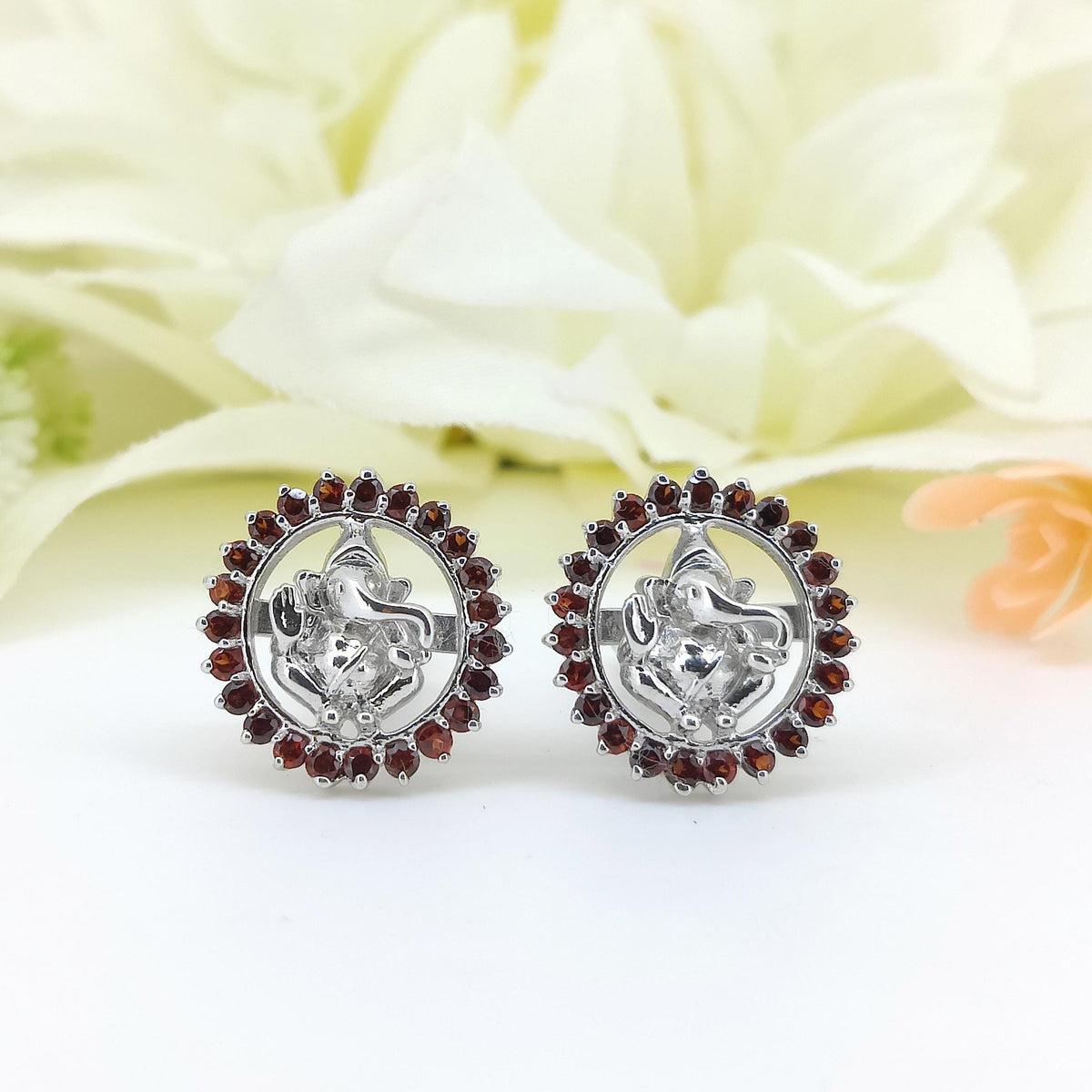 Garnet Ganesha Cufflinks, Sterling Silver Lord Ganesh Jewelry, January Birthstone, Men's Accessories