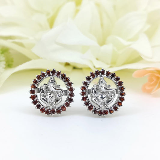 Garnet Ganesha Cufflinks, Sterling Silver Lord Ganesh Jewelry, January Birthstone, Men's Accessories