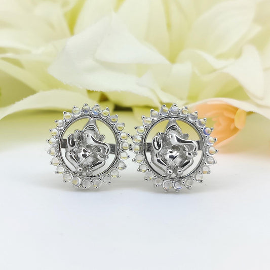 Sterling Silver Ganesha Cufflinks, Rainbow Moonstone, Hindu Groom Jewelry, June Birthstone Gift