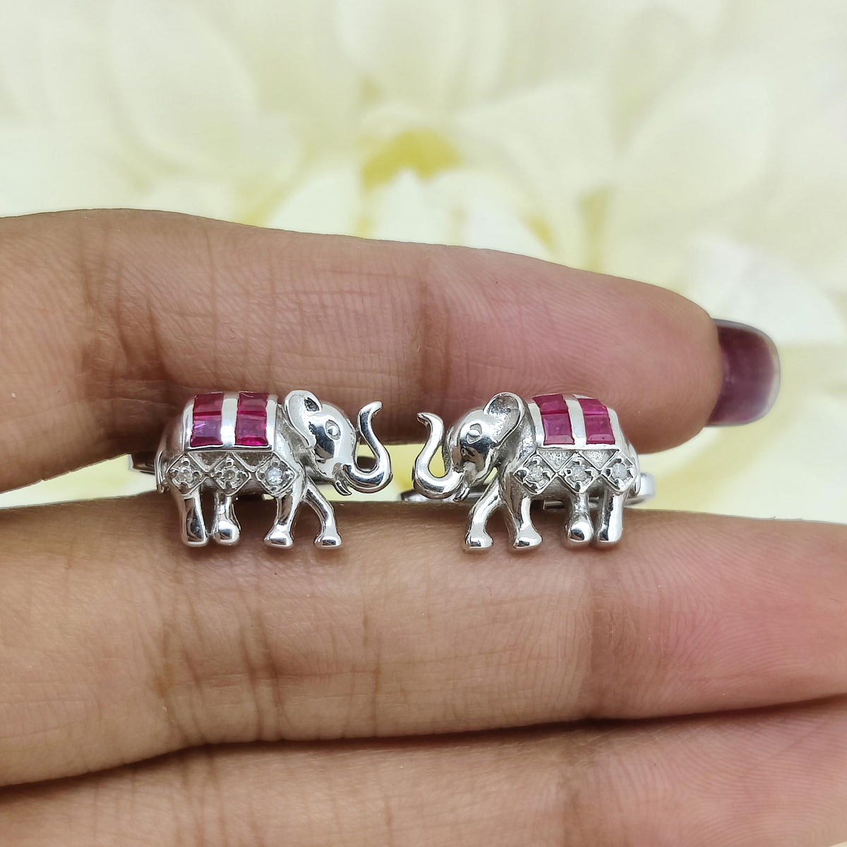 Natural Ruby Elephant Cufflinks, Sterling Silver, July Birthstone, Animal Jewelry