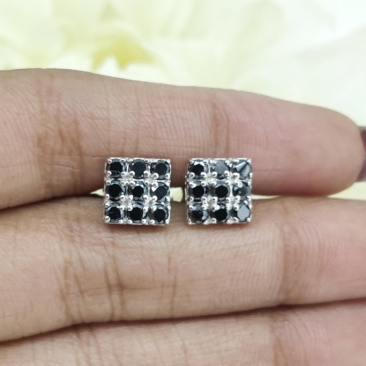 Sterling Silver Black Cubic Zirconia Cufflinks, Square Cut Formal Jewelry
