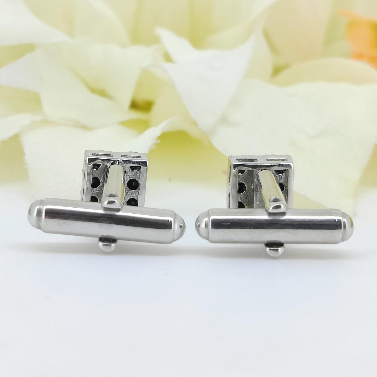 Sterling Silver Black Cubic Zirconia Cufflinks, Square Cut Formal Jewelry