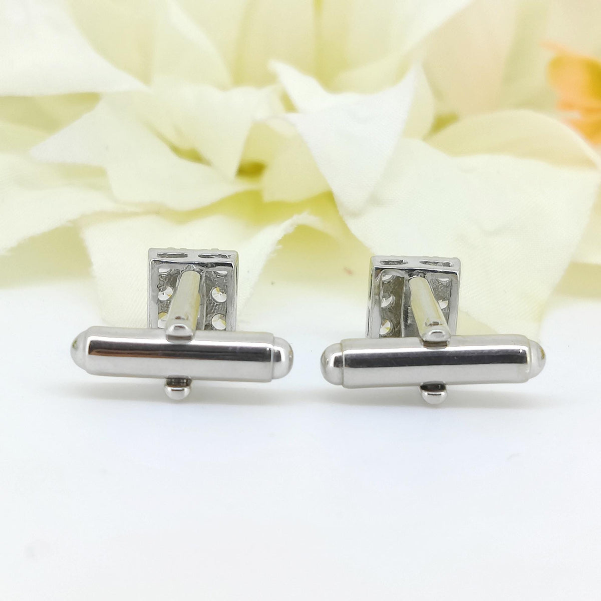 White Cubic Zircon Cufflinks-925 Sterling Silver Jewelry-Round Zircon-Square Cut Cufflinks-Minimalist Handmade Jewelry-Men's Accessories