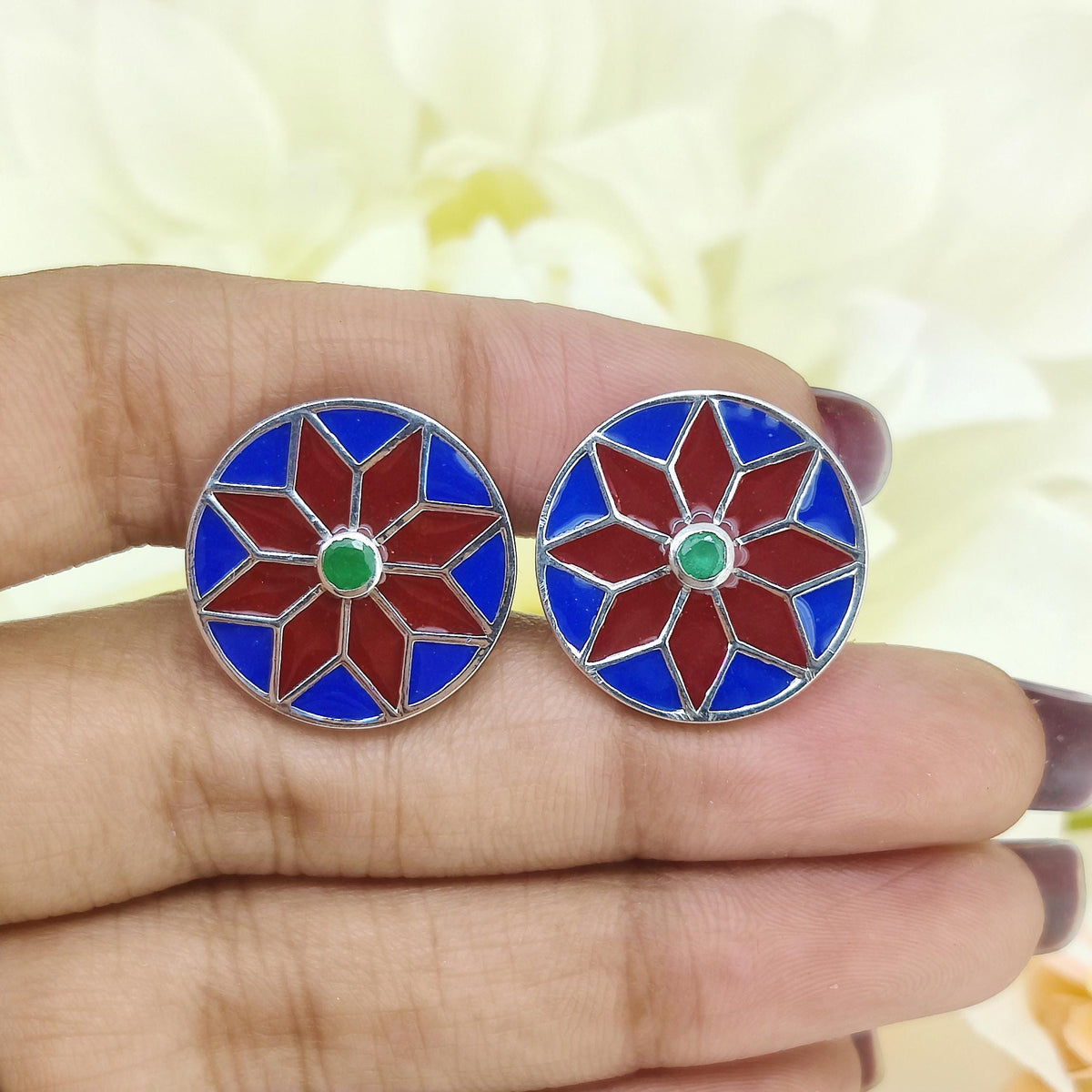 Sterling Silver Emerald Enamel Cufflinks, Art Deco Mens Jewelry, May Birthstone Gift