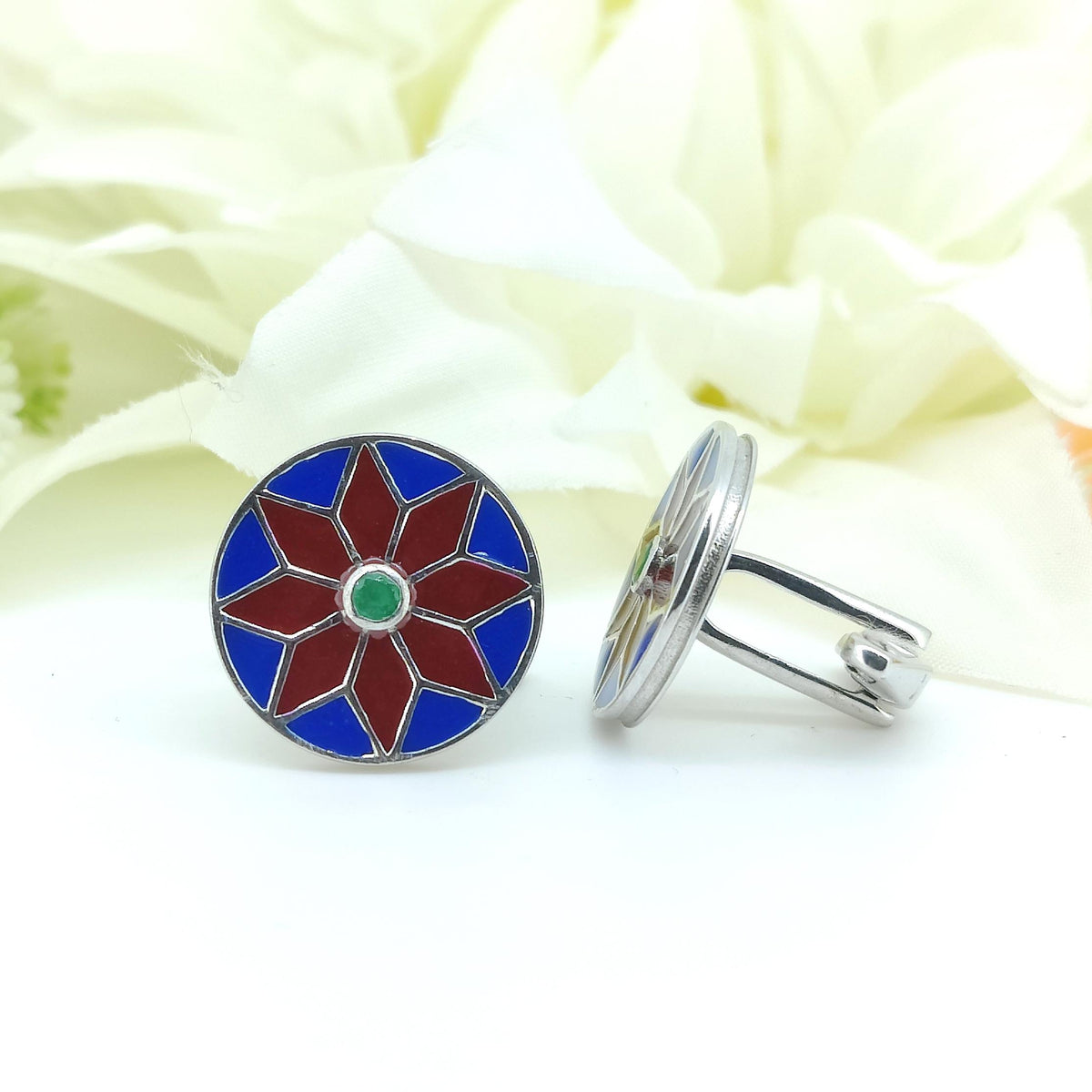 Sterling Silver Emerald Enamel Cufflinks, Art Deco Mens Jewelry, May Birthstone Gift