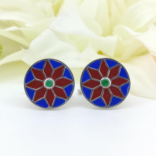 Sterling Silver Emerald Enamel Cufflinks, Art Deco Mens Jewelry, May Birthstone Gift