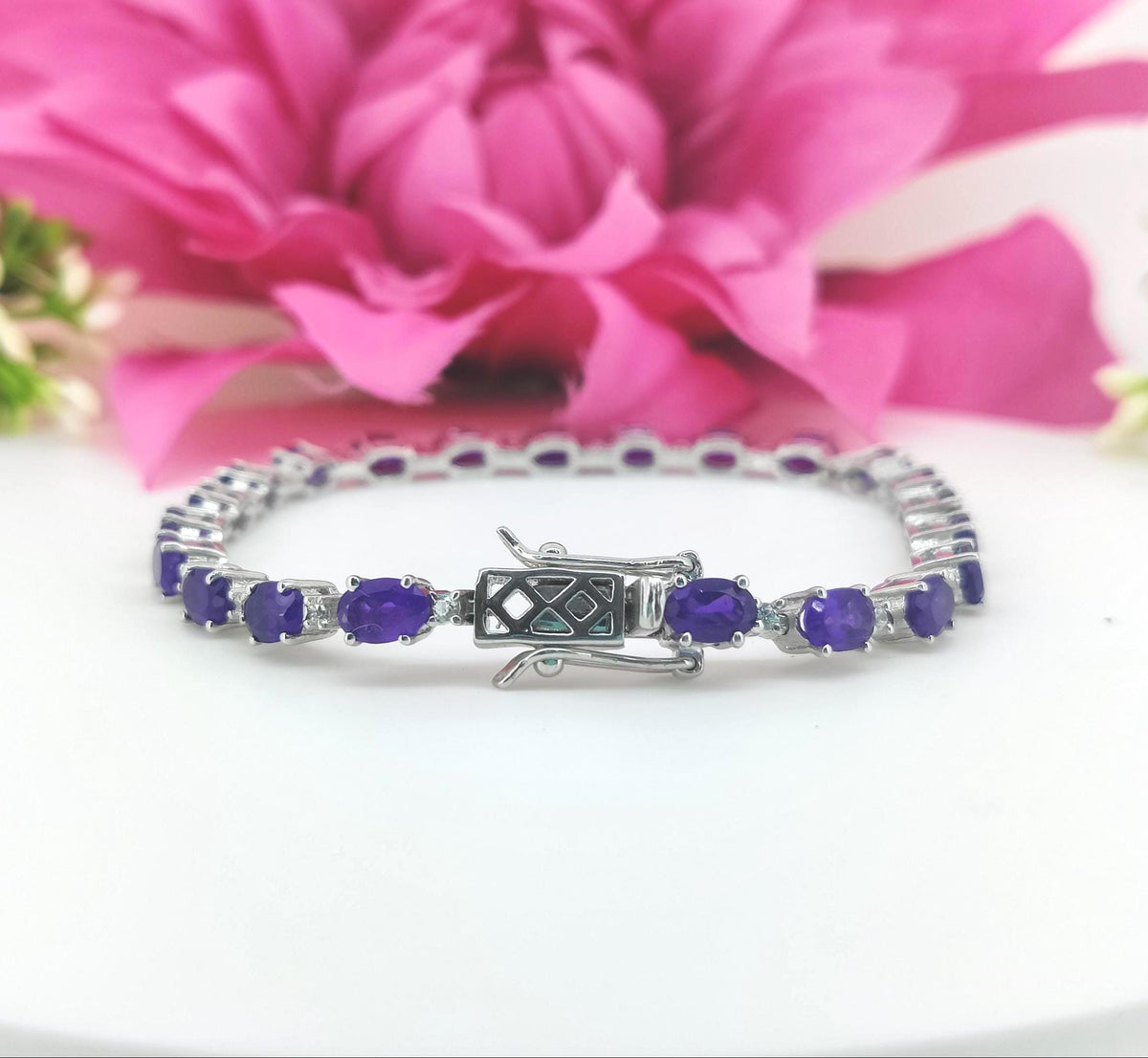 Sterling Silver Oval Amethyst Tennis Bracelet, February Birthstone Jewelry