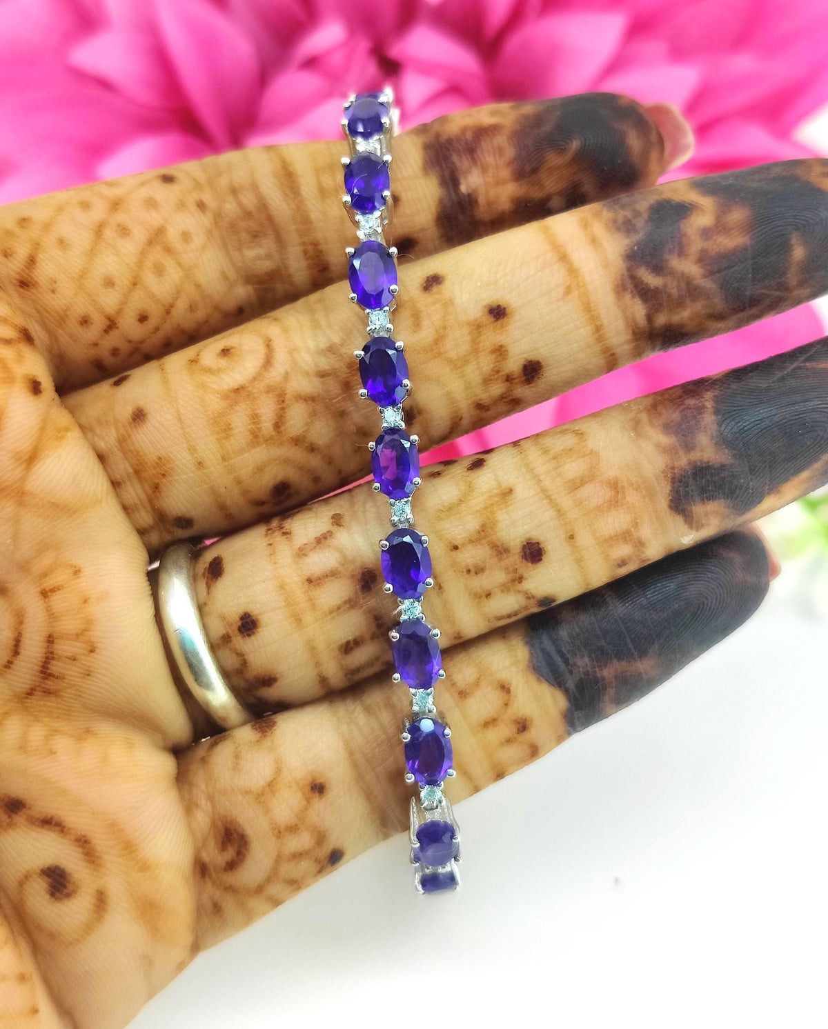 Sterling Silver Oval Amethyst Tennis Bracelet, February Birthstone Jewelry