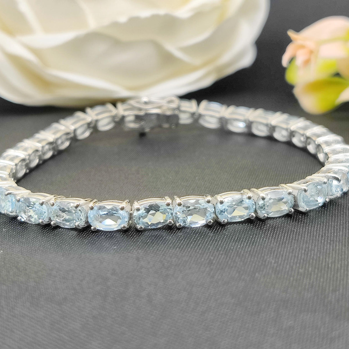 Blue Topaz Tennis Bracelet: Sterling Silver December Birthstone Jewelry