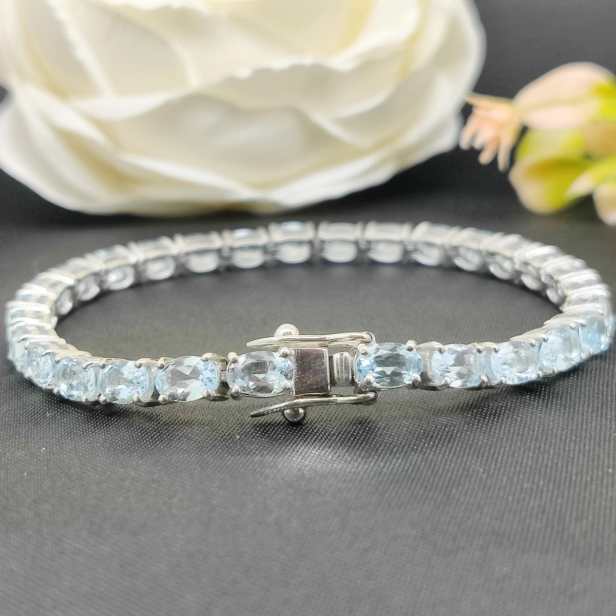 Blue Topaz Tennis Bracelet: Sterling Silver December Birthstone Jewelry