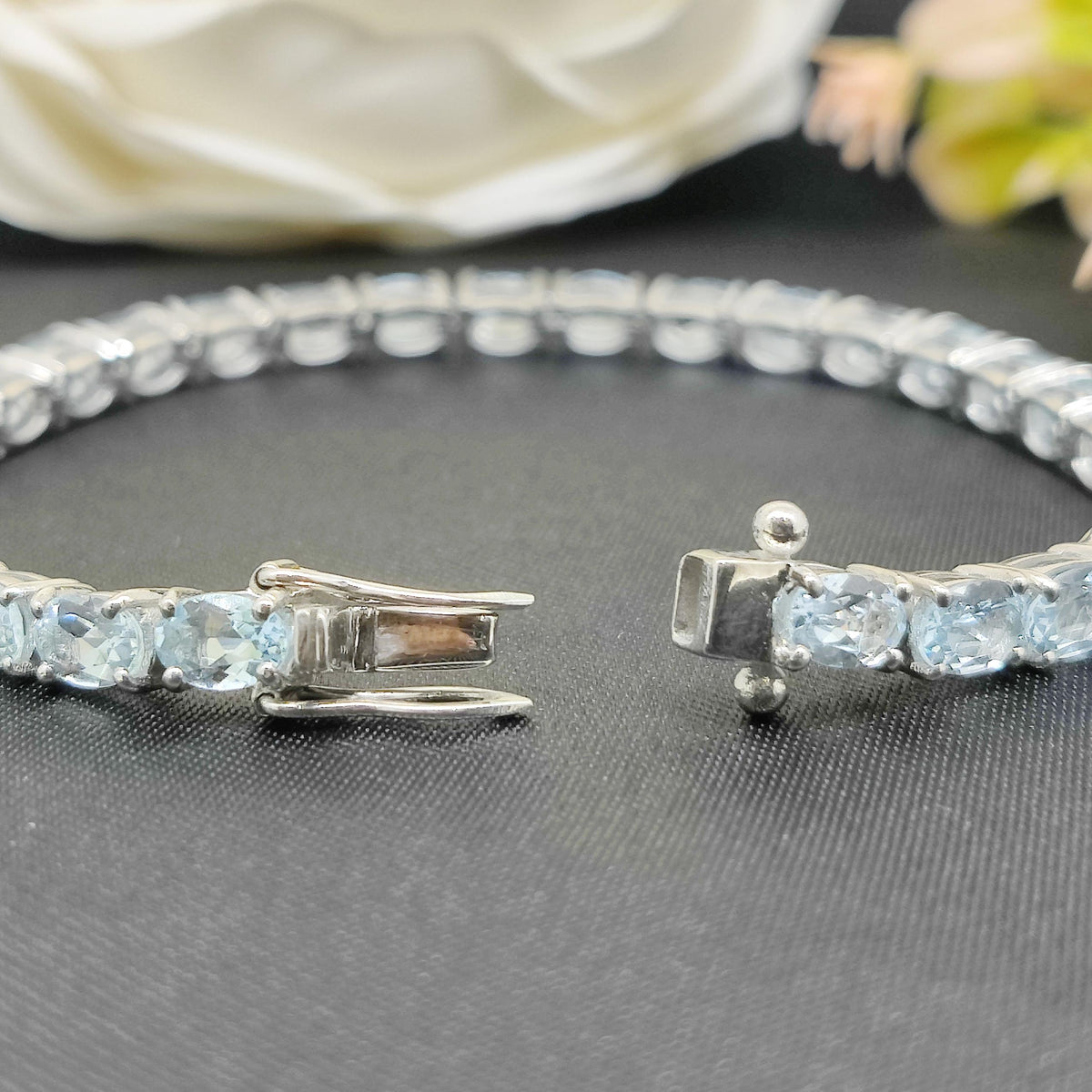 Blue Topaz Tennis Bracelet: Sterling Silver December Birthstone Jewelry