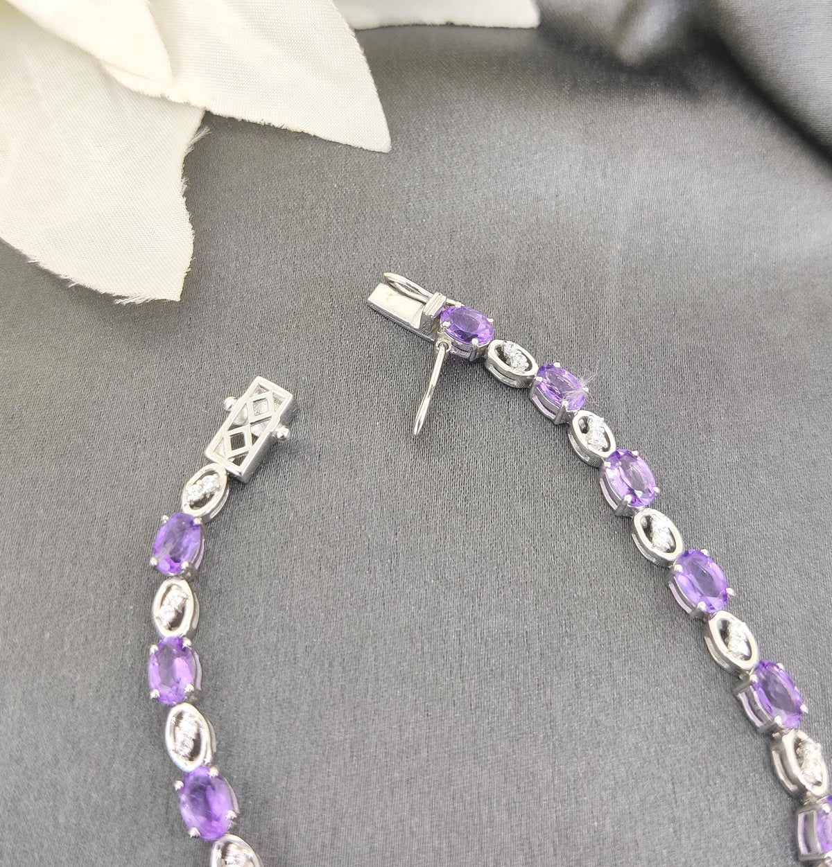 Amethyst Tennis Bracelet, 925 Sterling Silver, Oval Cut Gemstone Jewelry (6x4mm)