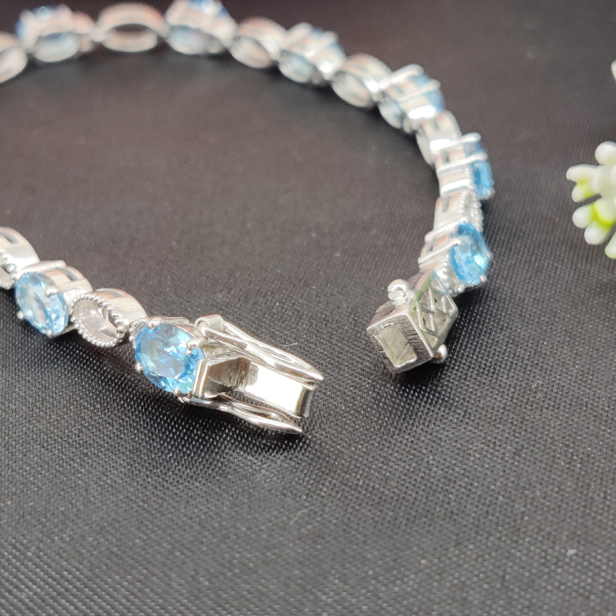 Natural Swiss Blue Topaz Tennis Bracelet, Sterling Silver, December Birthstone, Wedding Jewelry