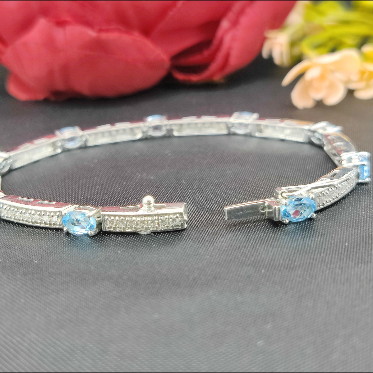 Natural Swiss Blue Topaz Tennis Bracelet, 925 Sterling Silver, December Birthstone Jewelry