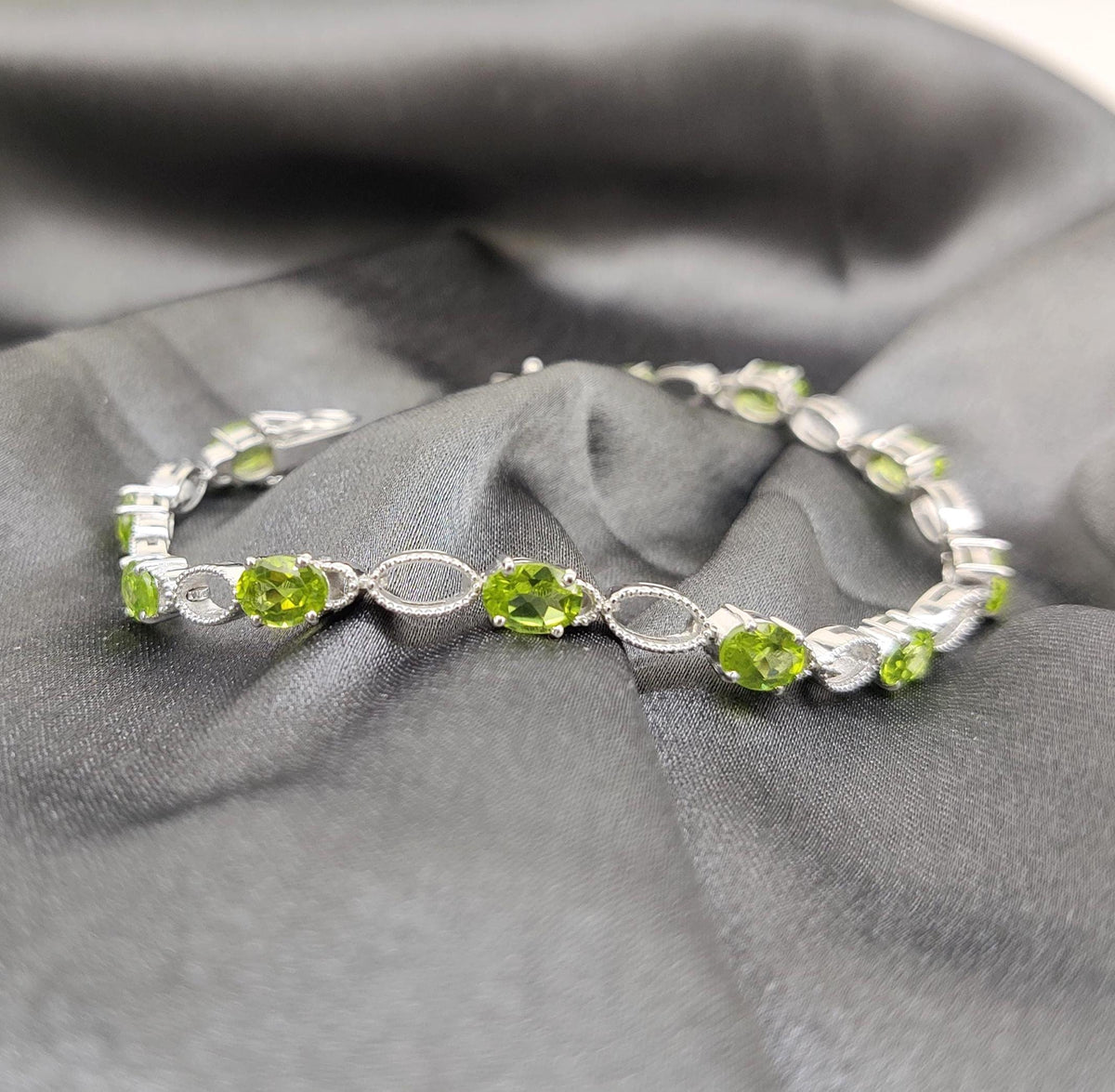 Oval Peridot Tennis Bracelet, Sterling Silver, August Birthstone, Green Gemstone Jewelry