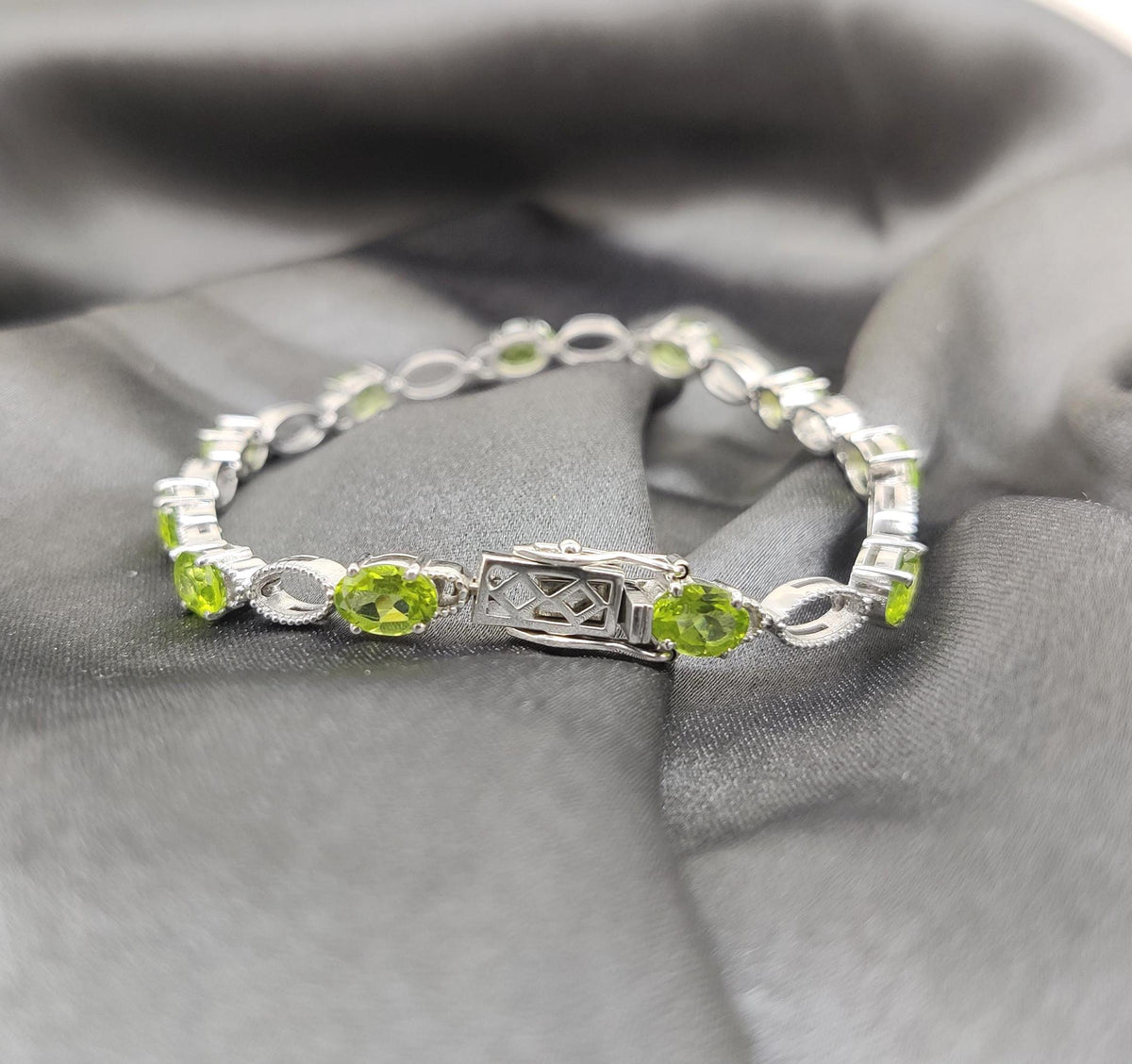 Oval Peridot Tennis Bracelet, Sterling Silver, August Birthstone, Green Gemstone Jewelry