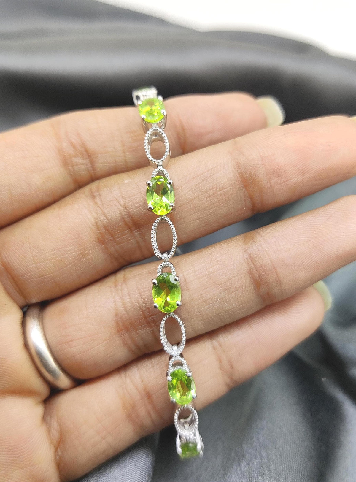 Oval Peridot Tennis Bracelet, Sterling Silver, August Birthstone, Green Gemstone Jewelry