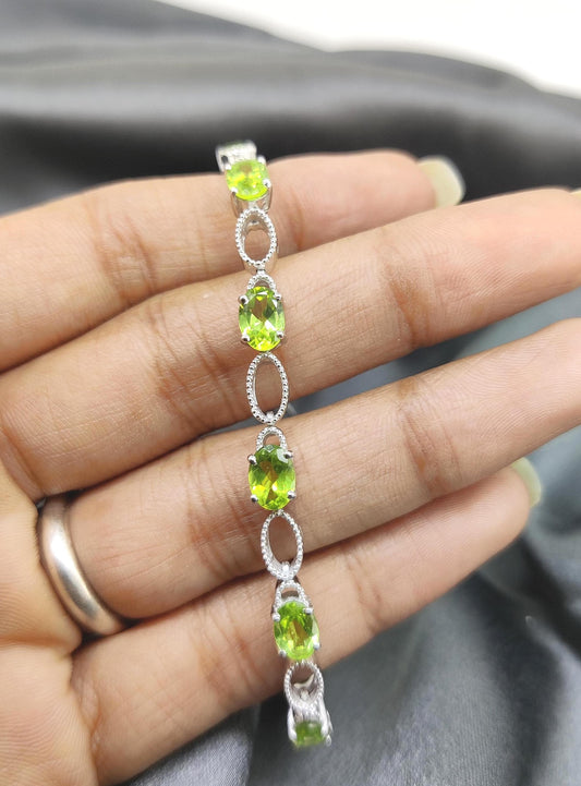 Oval Peridot Tennis Bracelet, Sterling Silver, August Birthstone, Green Gemstone Jewelry