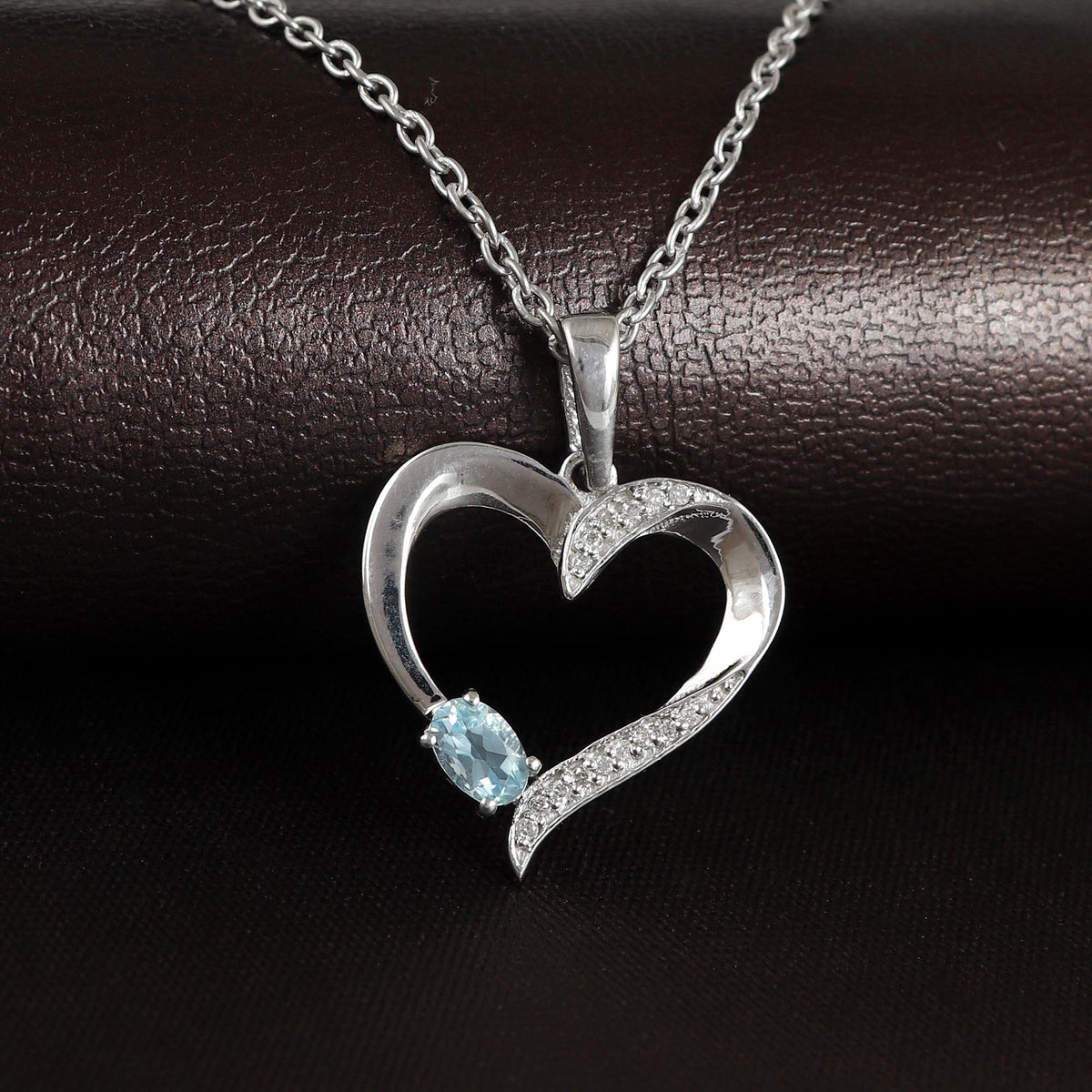 Natural Aquamarine Pendant-925 Sterling Silver Jewelry-Aquamarine Heart Pendant-March Birthstone-Chain Necklace-Oval Gemstone-Gift for Mom