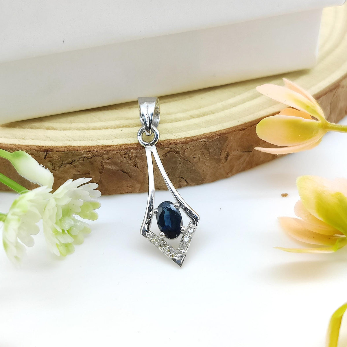 Natural Blue Sapphire Oval Pendant Necklace, 925 Sterling Silver, September Birthstone Charm