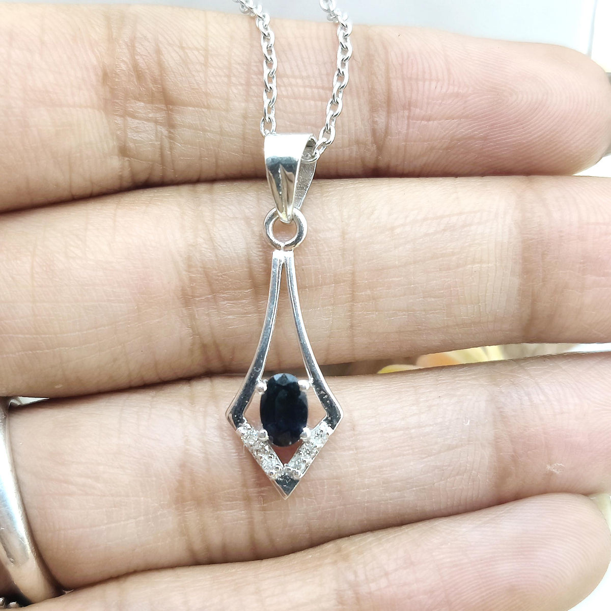 Natural Blue Sapphire Oval Pendant Necklace, 925 Sterling Silver, September Birthstone Charm