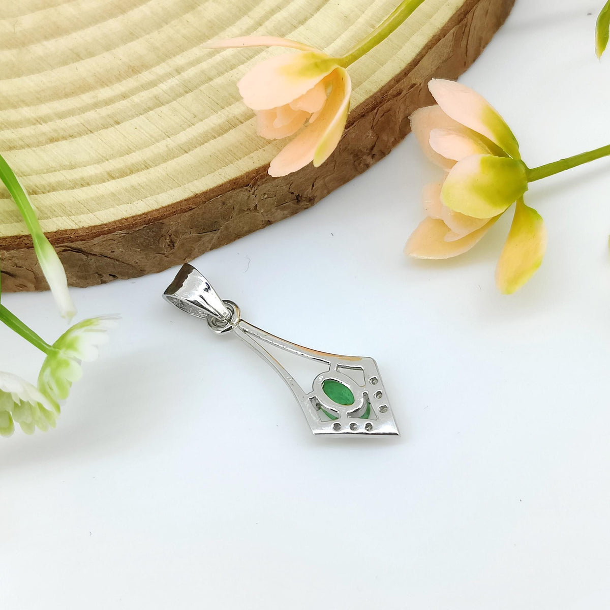 Oval Emerald Pendant, 925 Sterling Silver, May Birthstone, Wedding Charm Necklace