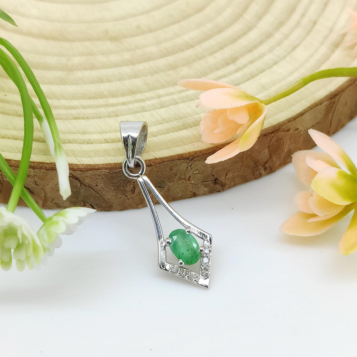 Oval Emerald Pendant, 925 Sterling Silver, May Birthstone, Wedding Charm Necklace