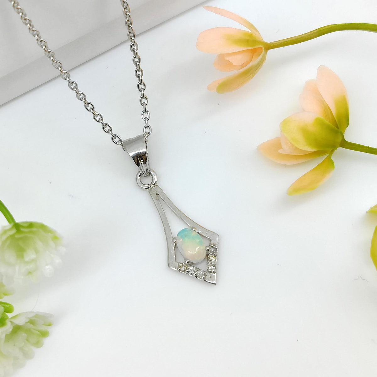 Natural Opal Oval Pendant, 925 Sterling Silver, October Birthstone Necklace