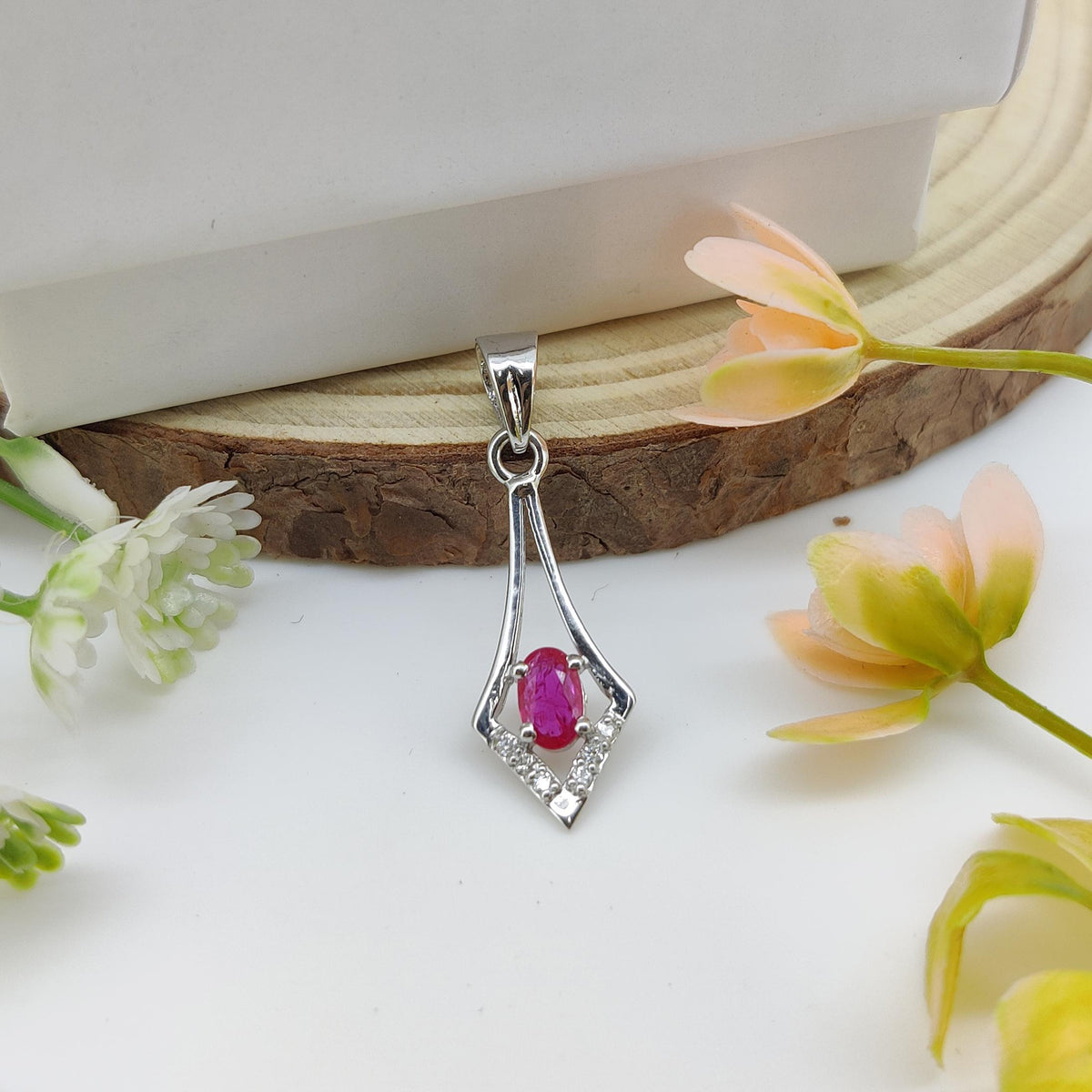 Oval Ruby Sterling Silver Pendant, July Birthstone Necklace, Minimalist Handmade Jewelry