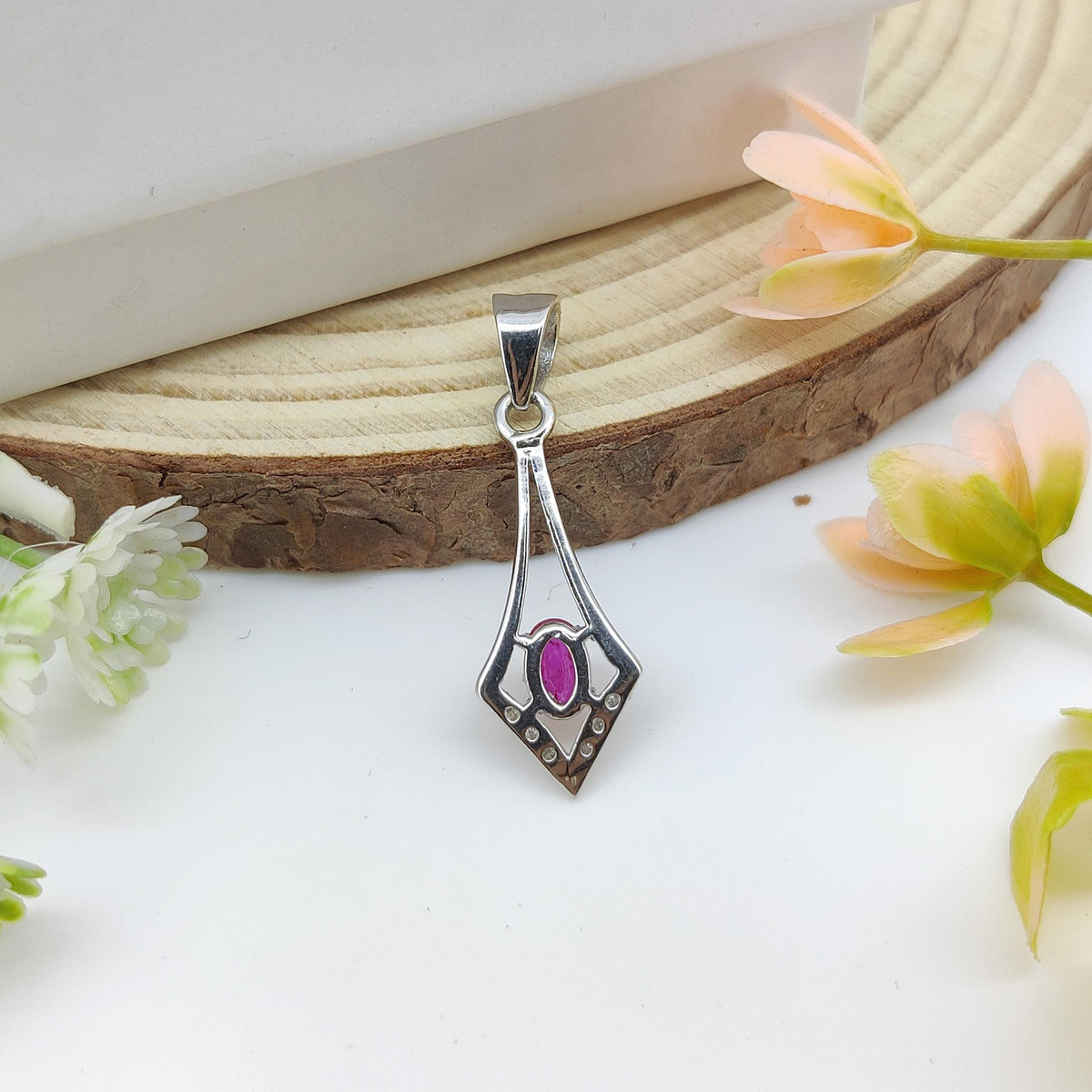 Oval Ruby Sterling Silver Pendant, July Birthstone Necklace, Minimalist Handmade Jewelry