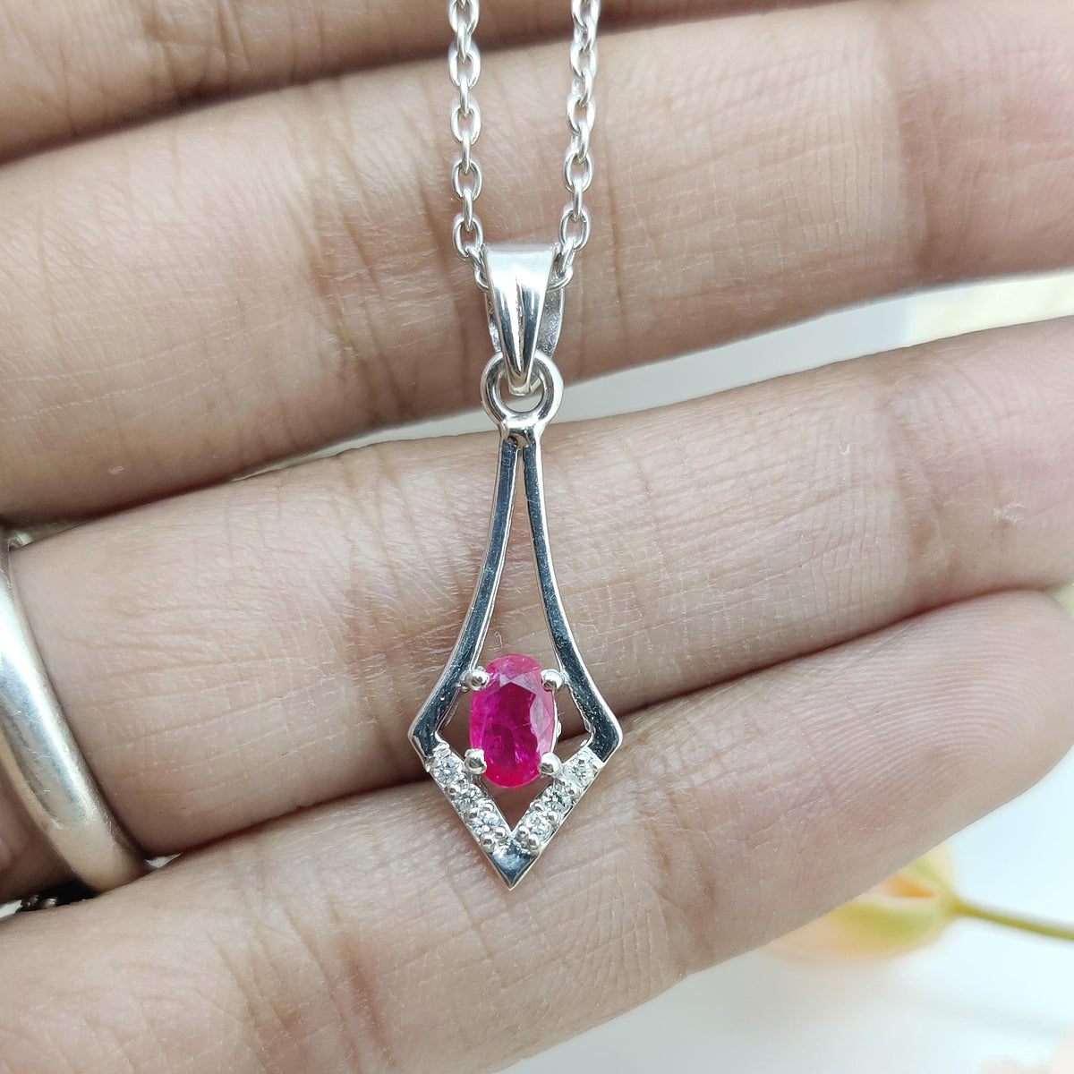 Oval Ruby Sterling Silver Pendant, July Birthstone Necklace, Minimalist Handmade Jewelry
