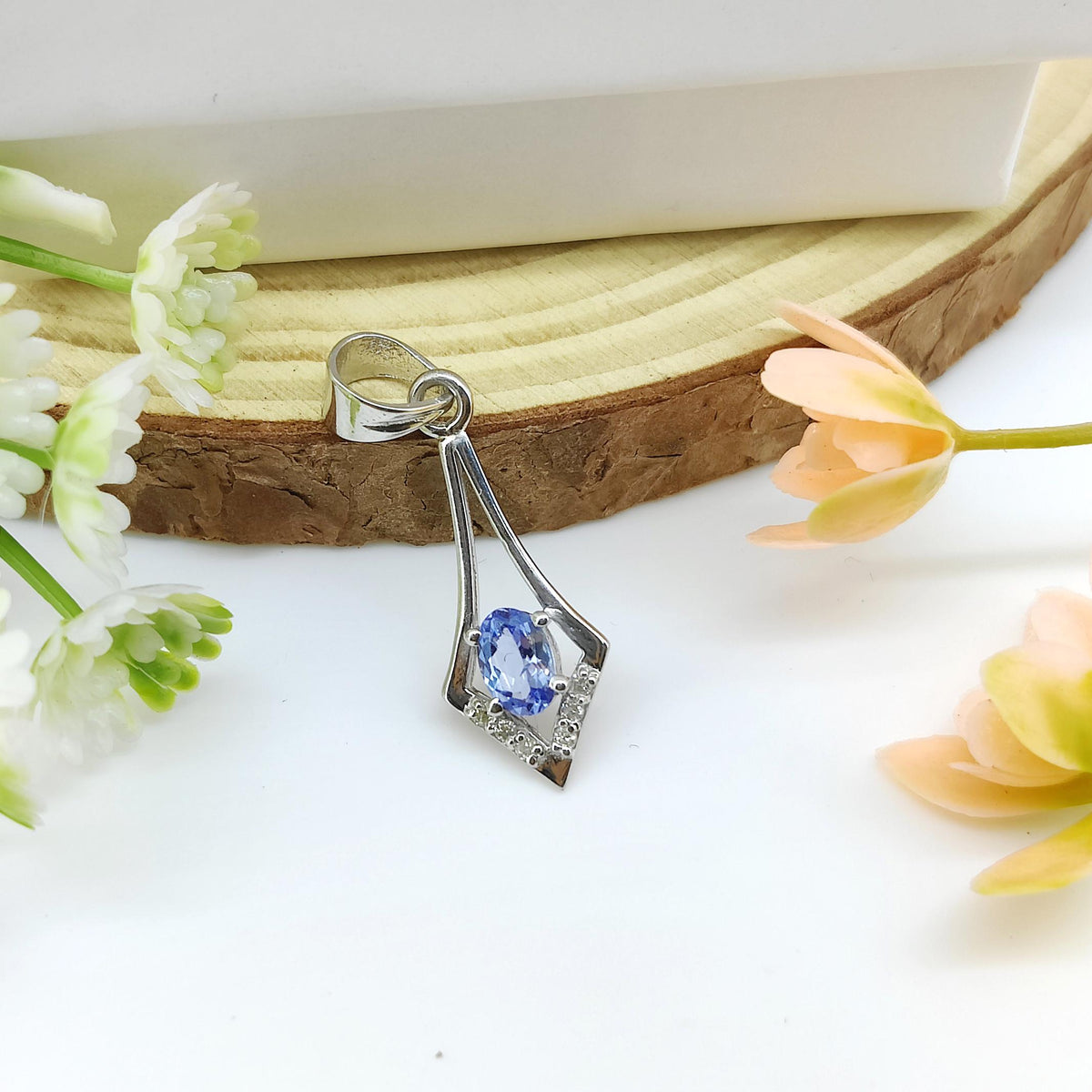Oval Tanzanite Sterling Silver Pendant, Minimalist December Birthstone Necklace