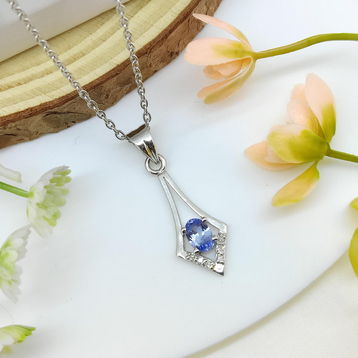 Oval Tanzanite Sterling Silver Pendant, Minimalist December Birthstone Necklace