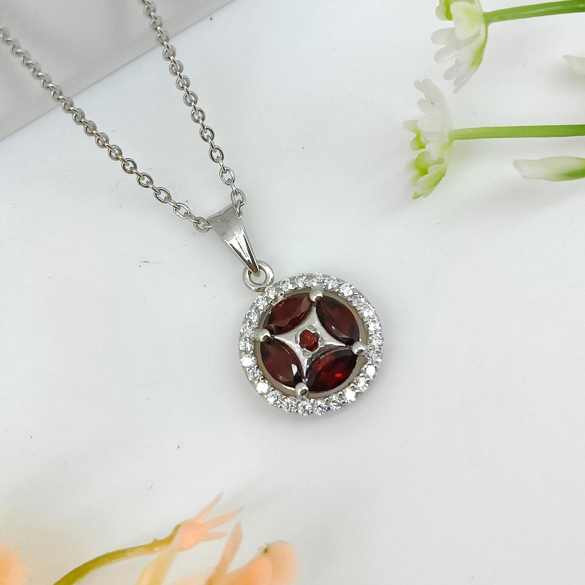 Handmade Sterling Silver Garnet Pendant, January Birthstone
