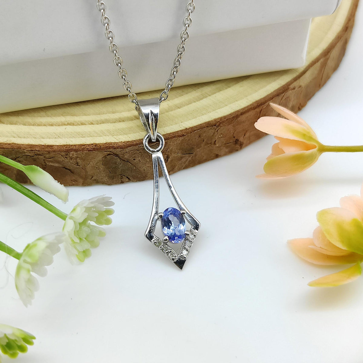 Oval Tanzanite Sterling Silver Pendant, Minimalist December Birthstone Necklace