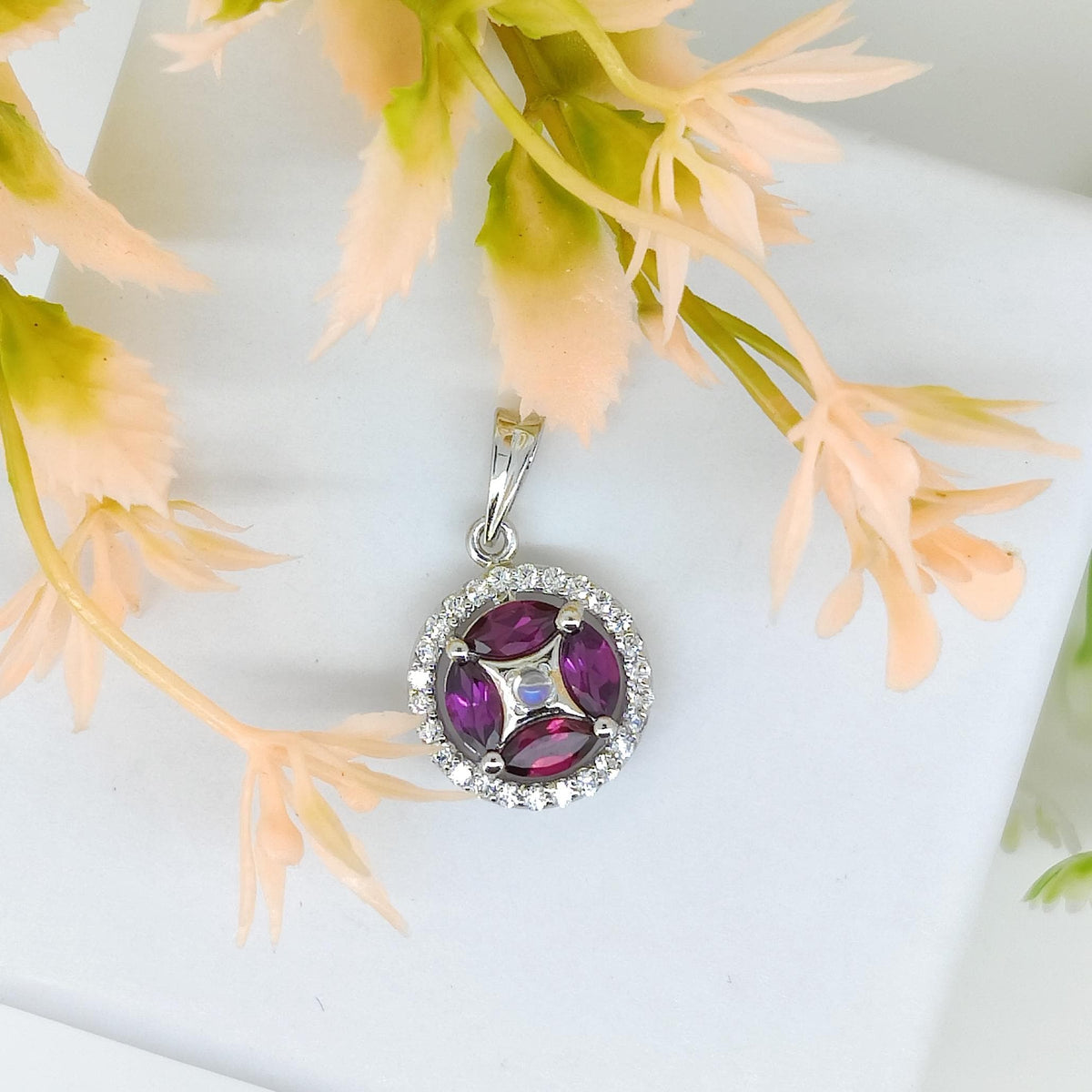Natural Rhodolite Garnet Pendant-925 Sterling Silver-Marquise Gemstone-June Birthstone Pendants-Rhodolite Garnet Jewelry-Anniversary Gift