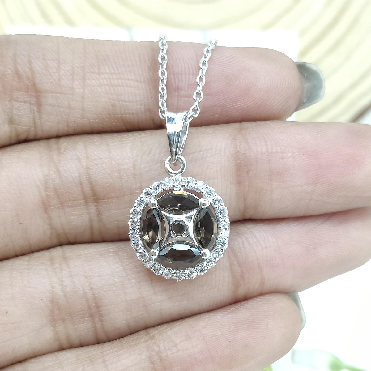 Handmade Sterling Silver Smoky Quartz Pendant, June Birthstone