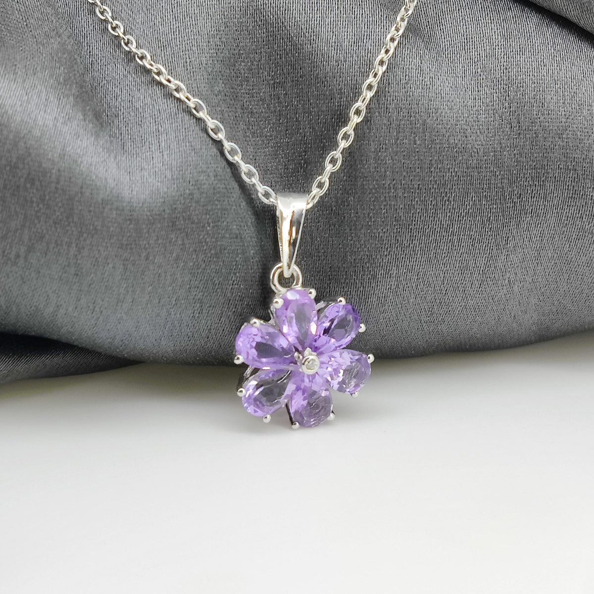 Natural Amethyst Pendant-925 Sterling Silver Jewelry-February Birthstone-Gemstone Flower Pendant-Handmade Jewelry-Gift for Anniversary
