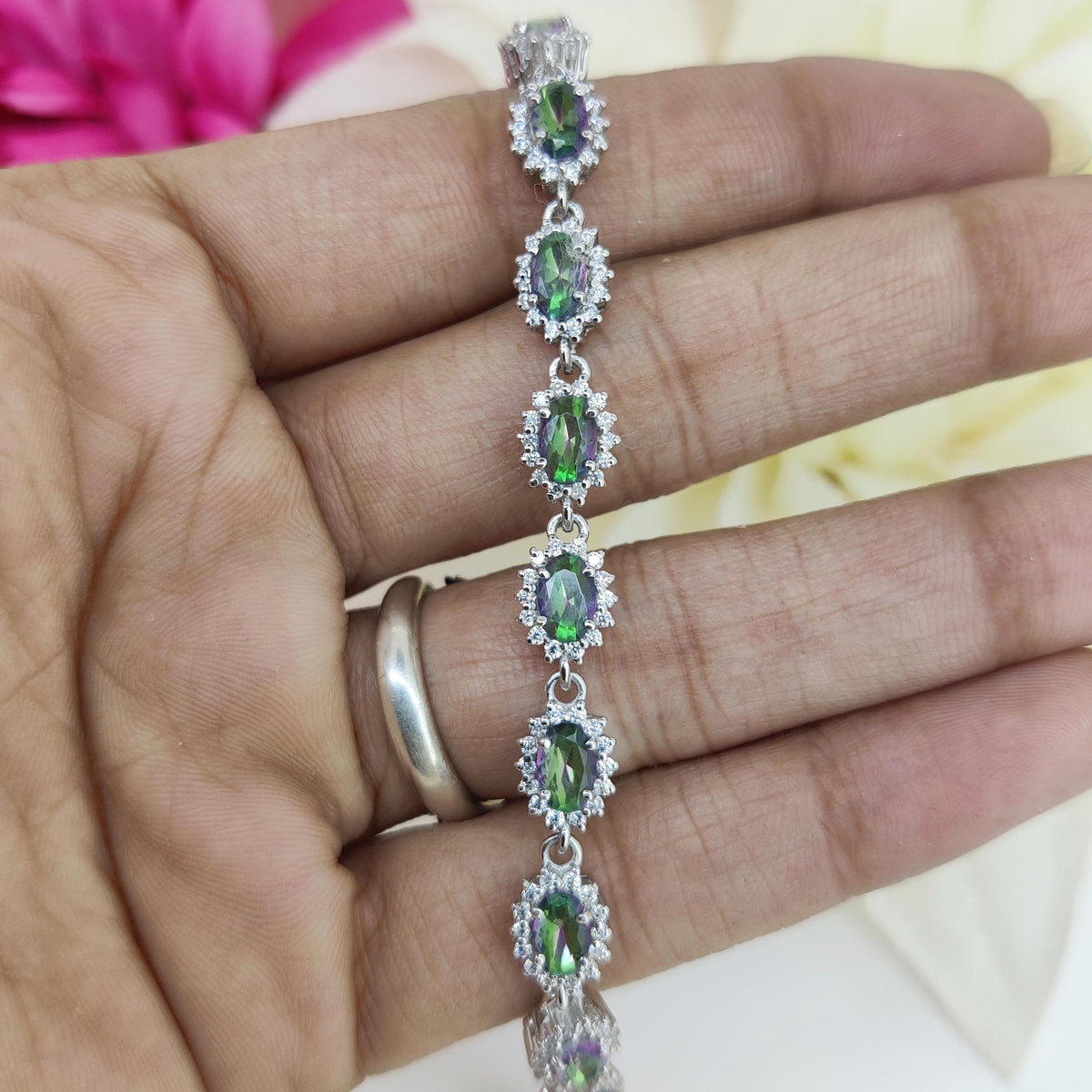 Oval Mystic Topaz Tennis Bracelet, Sterling Silver, November Birthstone, Multi Stone Jewelry