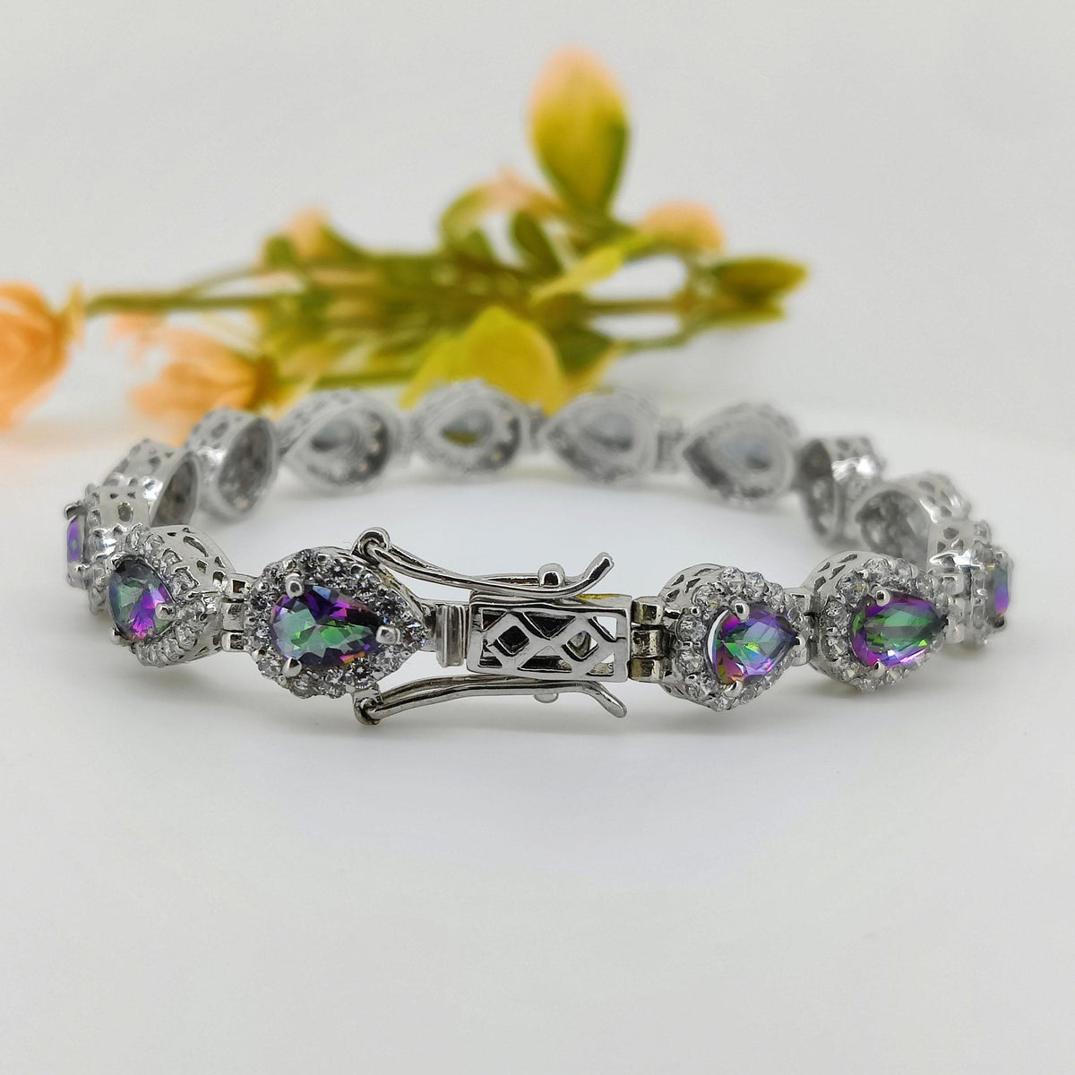 Pear Mystic Topaz Tennis Bracelet, 925 Sterling Silver, November Birthstone Jewelry