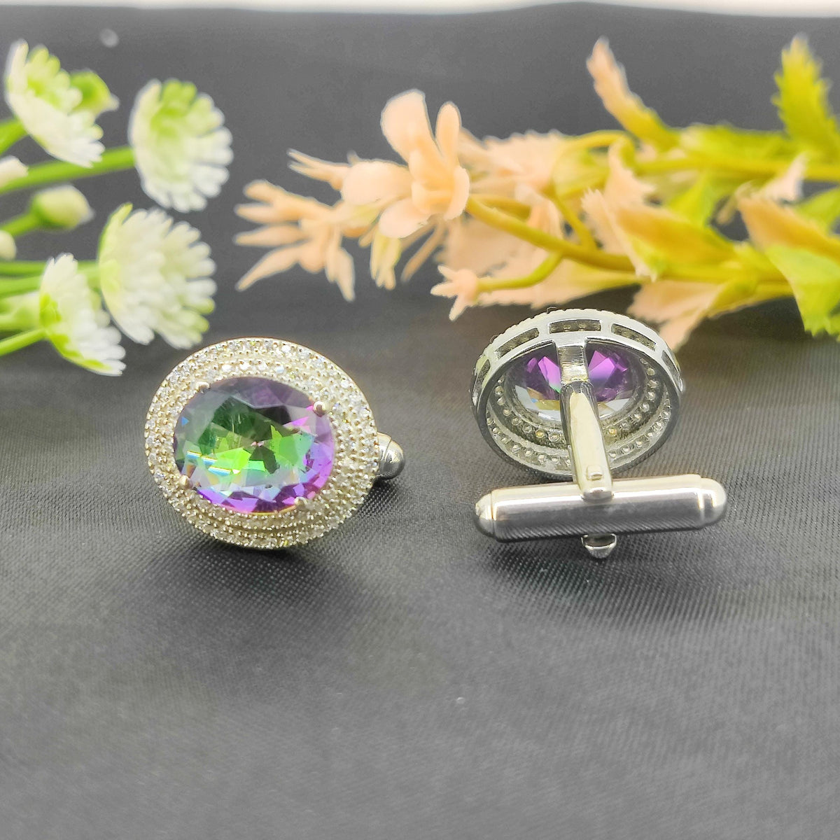 Natural Mystic Topaz Cufflinks-Multi Color Stone-925 Sterling Silver-November Birthstone-Gemstone Cluster Cufflinks-Mystic Topaz Jewelry
