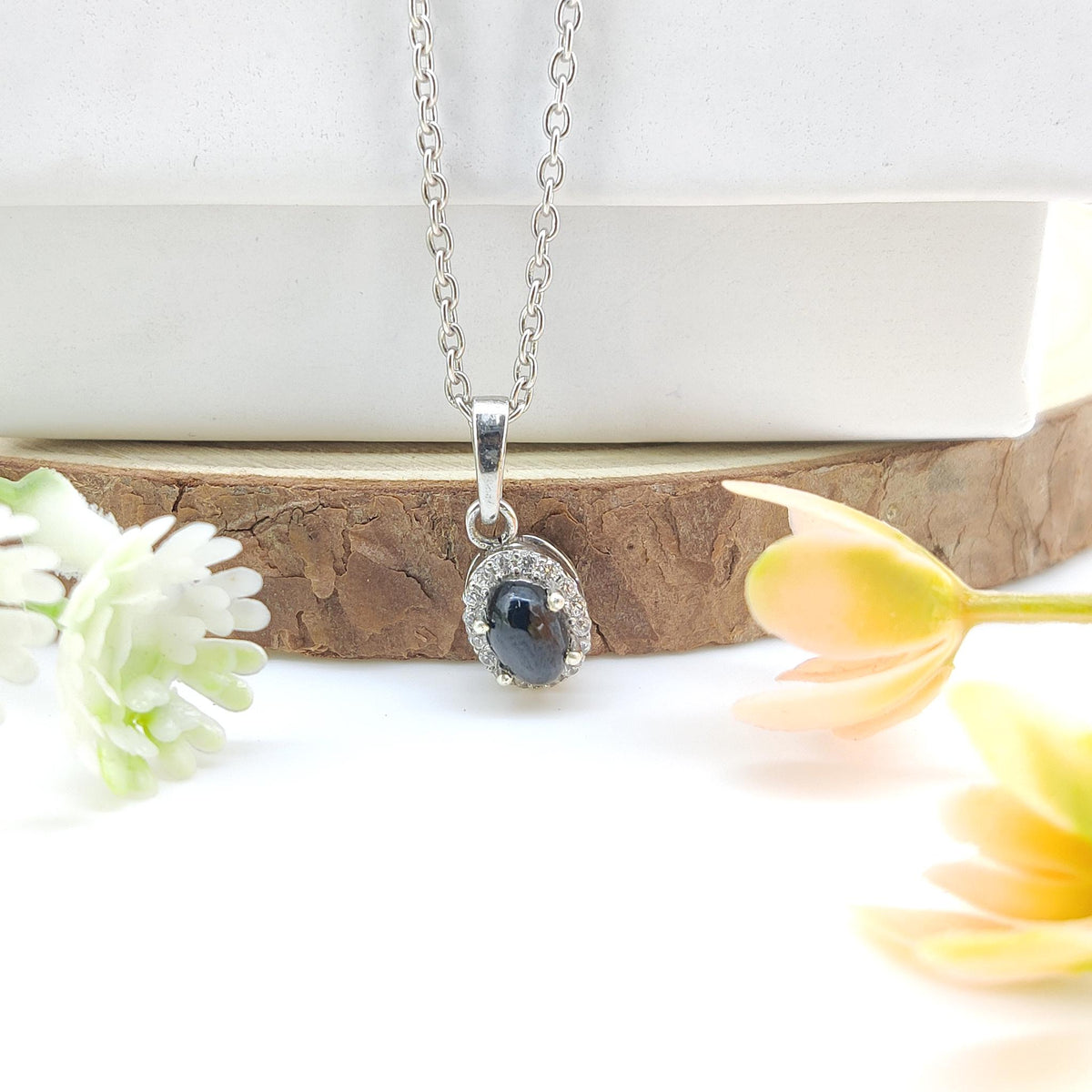 Black Star Pendant-925 Sterling Silver Jewelry-March Birthstone-Cubic Zircon Chain Necklace-Anniversary Gift