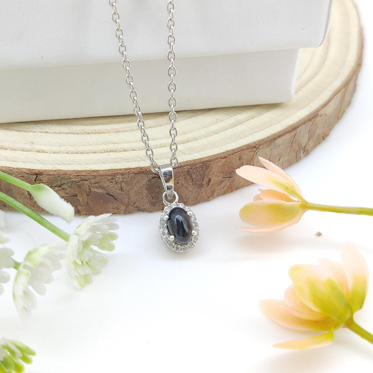 Black Star Pendant-925 Sterling Silver Jewelry-March Birthstone-Cubic Zircon Chain Necklace-Anniversary Gift