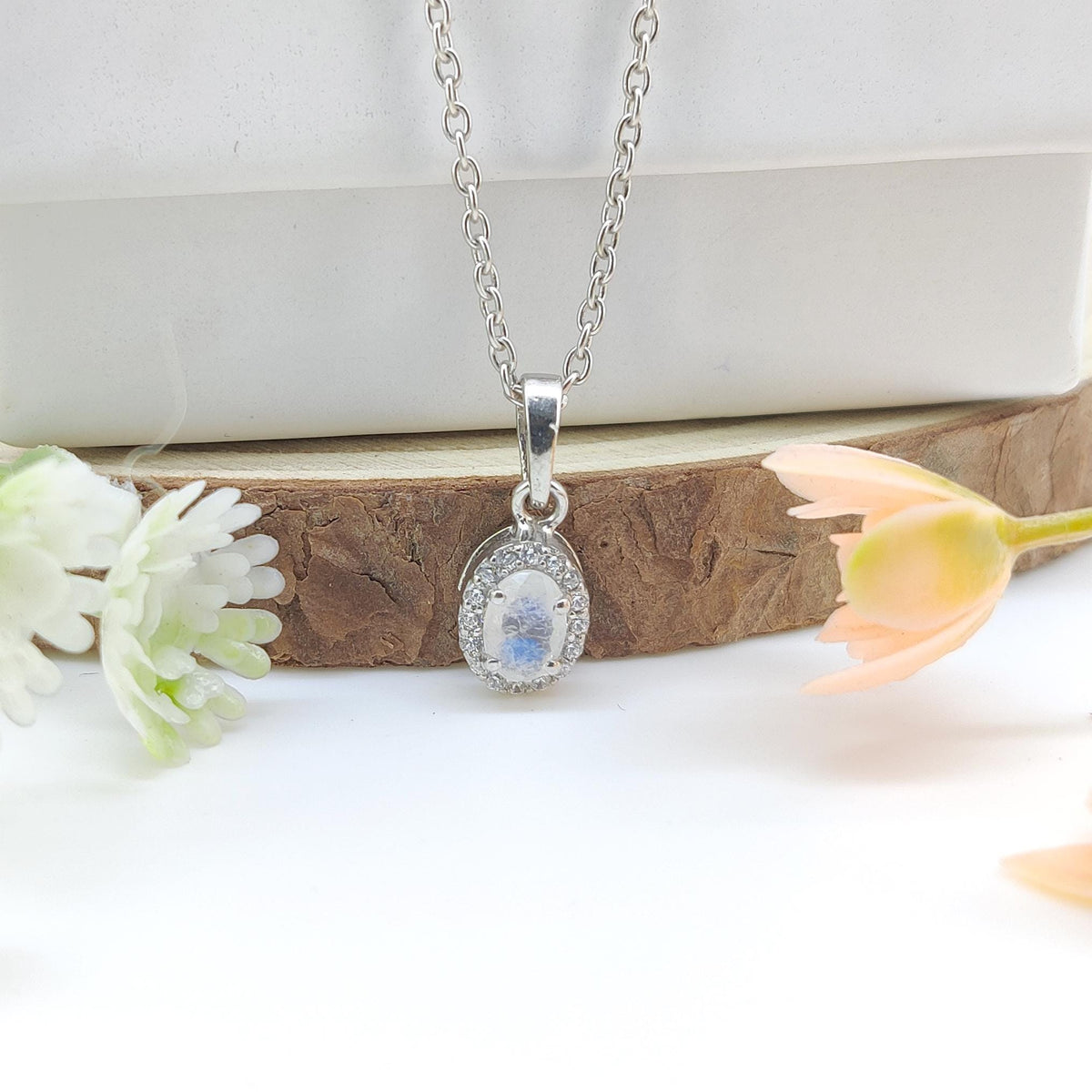 Natural Rainbow Moonstone Pendant- Handmade Sterling Silver Gemstone Jewelry