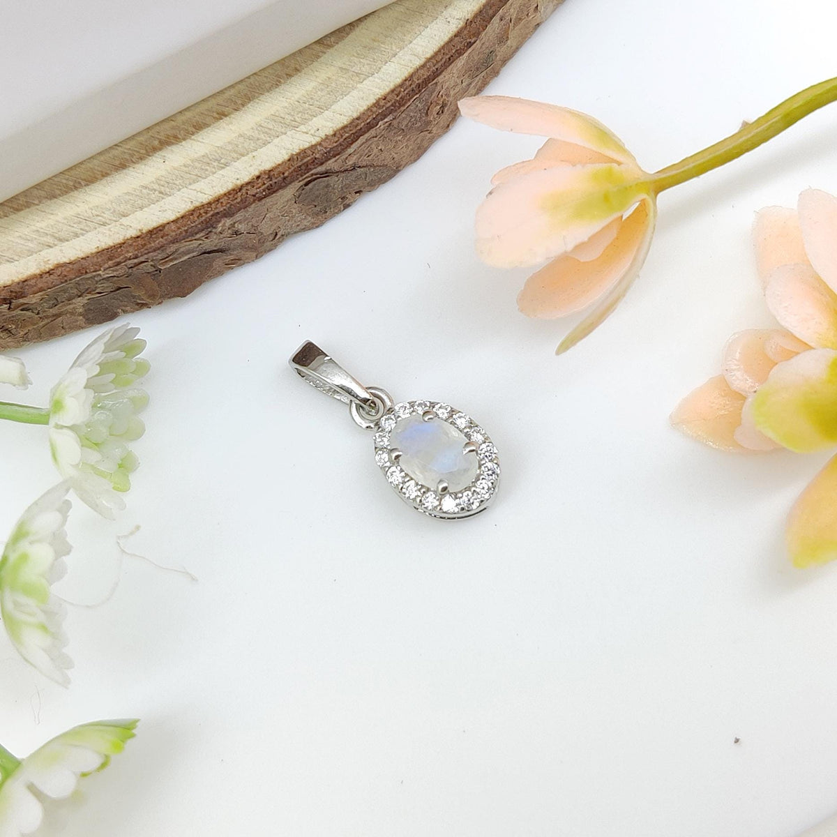 Natural Rainbow Moonstone Pendant- Handmade Sterling Silver Gemstone Jewelry