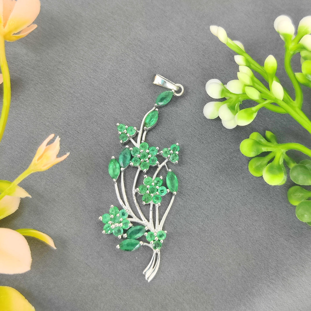 Natural Emerald Pendant-925 Sterling Silver-May Birthstone Jewelry-Emerald Jewelry