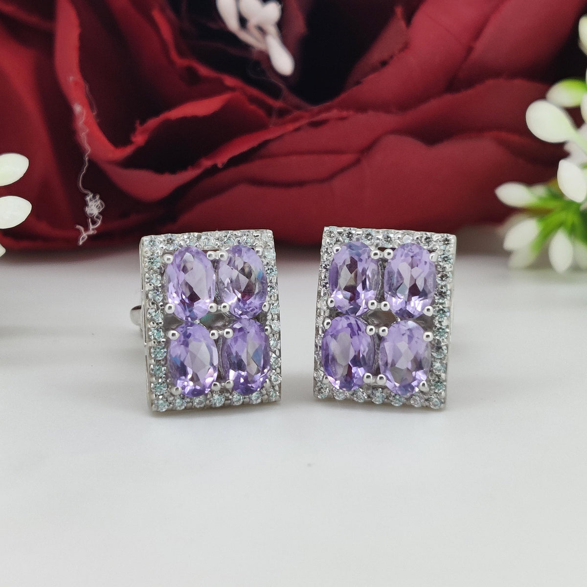 Sterling Silver Amethyst Oval Gemstone Cufflinks, February Birthstone Jewelry