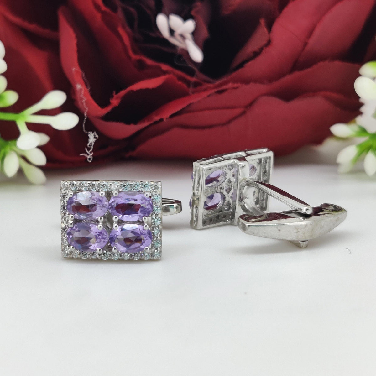 Sterling Silver Amethyst Oval Gemstone Cufflinks, February Birthstone Jewelry