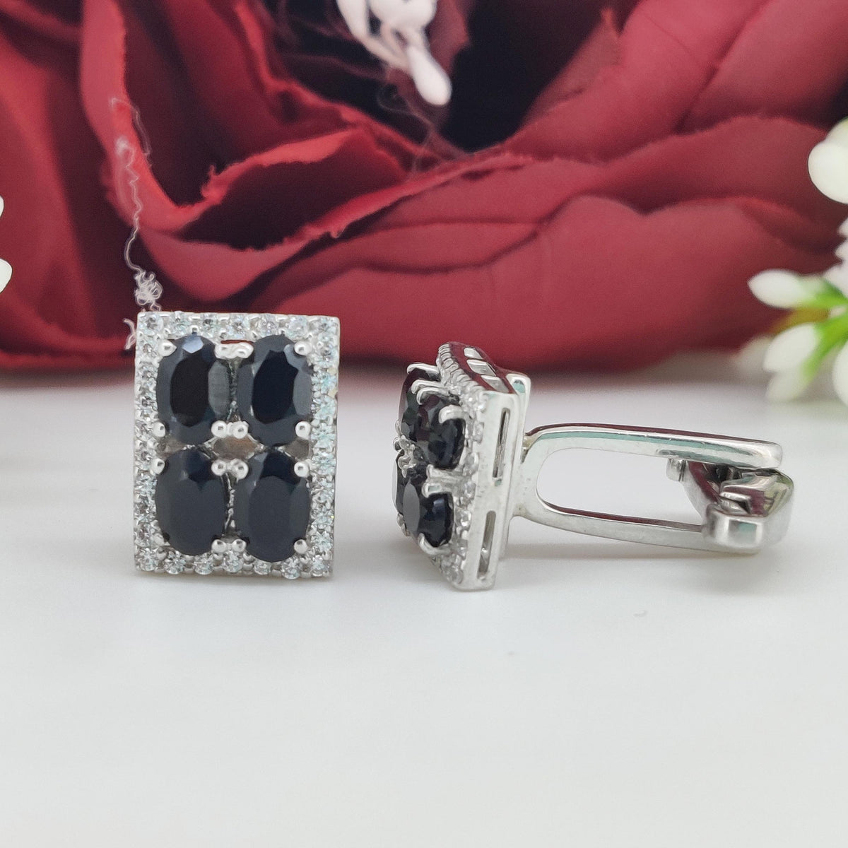 Black Onyx Sterling Silver Oval Cufflinks, Minimalist Gemstone Jewelry
